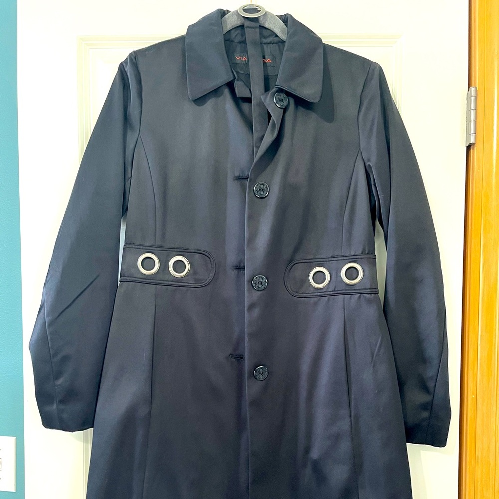 Via Spiga Long Black Dress Coat with Pockets & Belt